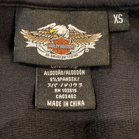 Womens Harley Davidson black full zip sweatshirt pink satin trim jeweled biker - Picture 8 of 10